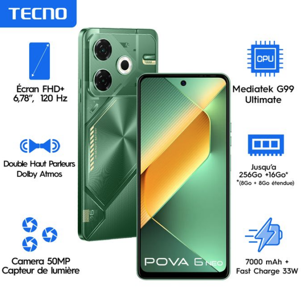 Tecno POVA 6 Neo – 6,78′′ – 4G – 2 SIM – (8+8)Go + 256Go – Image 7